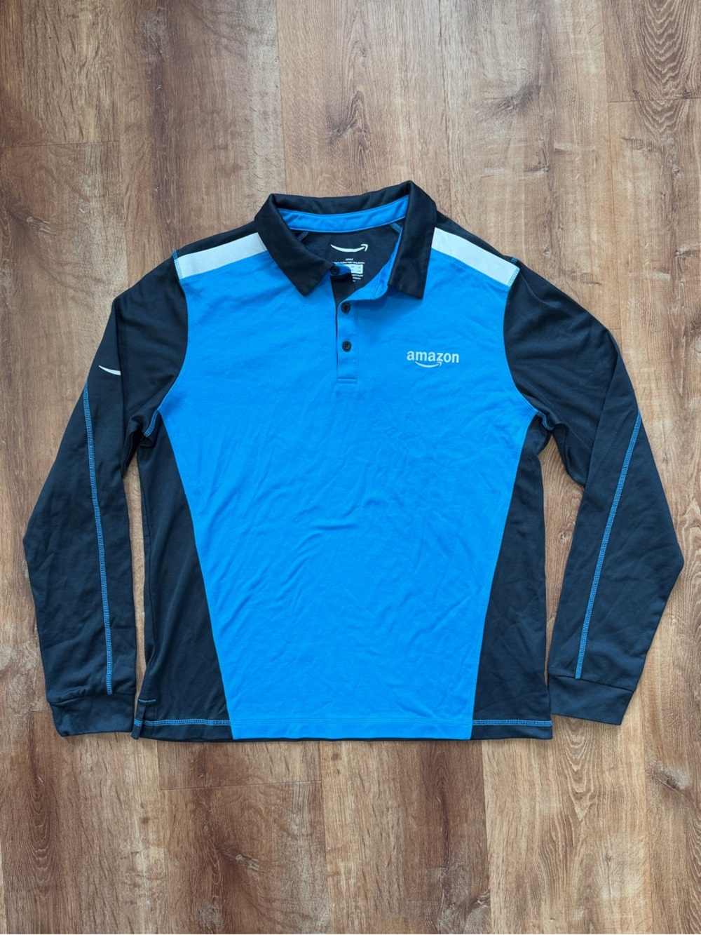 Amazon Men's Long Sleeve Polo Shirt Blue Gray Uniform